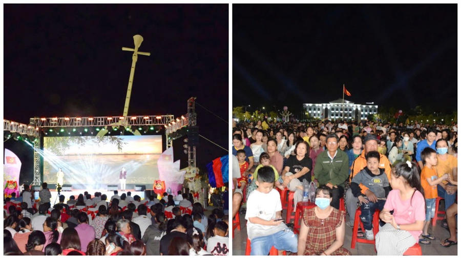 Đông đảo cán bộ, đảng viên và Nhân dân thưởng thức chương trình nghệ thuật trong không khí hân hoan, phấn khởi.