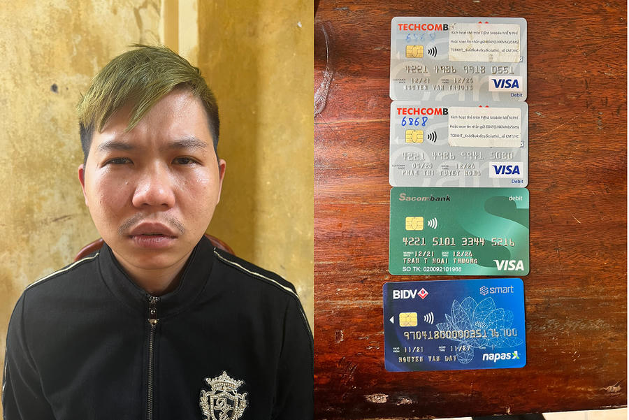 Đối tượng Nguyễn Văn Hoan và số thẻ ngân hàng đối tượng mua trên mạng