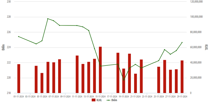Tháng 11 HNX Index giảm 0,75% so với tháng 10/2024 (Ảnh HNX)