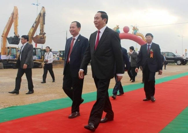 Chủ tịch nước Trần Đại Quang dự Lễ khởi công dự án đường ven biển nối Sầm Sơn - Khu kinh tế Nghi Sơn. Ảnh: Báo GTVT.