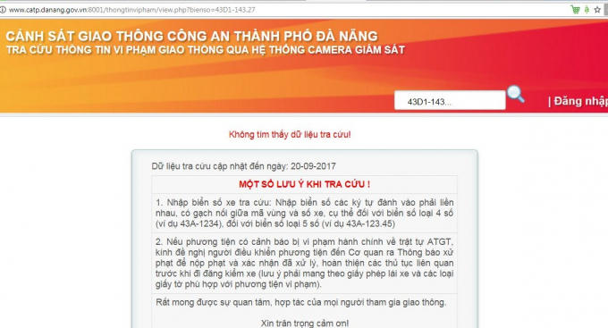 Chỉ cần nhập biển số xe sẽ kiểm tra xe có vi phạm giao thông hay không.