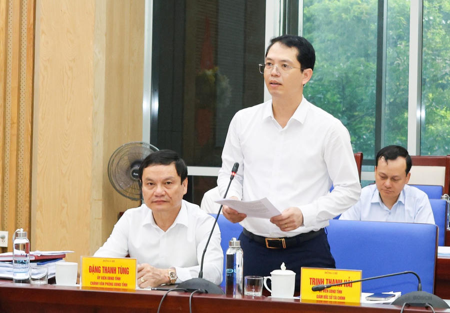 Giám đốc Sở Tài chính Nghệ An Trịnh Thanh Hải báo cáo tại cuộc họp.