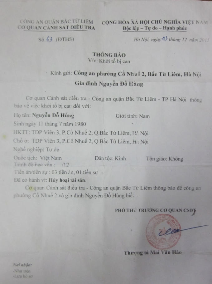 Đối tượng Hùng đã có 3 tiền án và 1 tiền sự