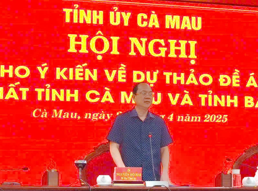 Ông Nguyễn Hồ Hải - Bí thư Tỉnh ủy Cà Mau, phát biểu tại Hội nghị.