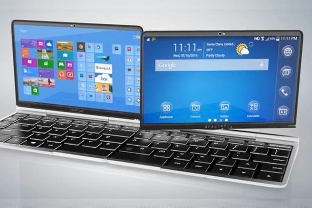 Dragonfly Futurfön - Nếu chỉ nhìn qua, Dragonfly Futurfön có thiết kế khá mỏng nhẹ và giống như hầu hết laptop lai tablet trên thị trường. Tuy nhiên, nó có thể biến thành một chiếc máy tính xách tay double với một màn hình chạy Windows và một cái chạy Android.
