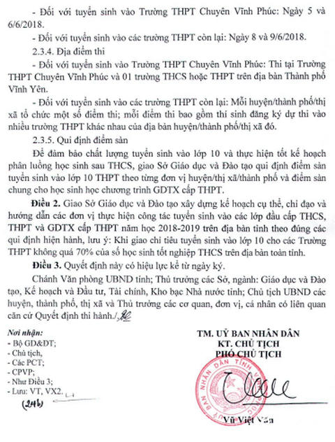 Quyết định 724 của UBND tỉnh Vĩnh Phúc
