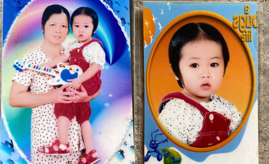 "Bà ngoại" Đặng Thị Bình và bé Hoàng Huyền Thương 20 năm về trước. (Ảnh: NVCC).