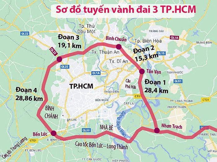 Sơ đồ tuyến vành đai 3 TPHCM. Ảnh: VTVBan quản lý dự án: thực hiện đúng quy trình về công tác đo vẽ, kiểm kê, thẩm định giá
