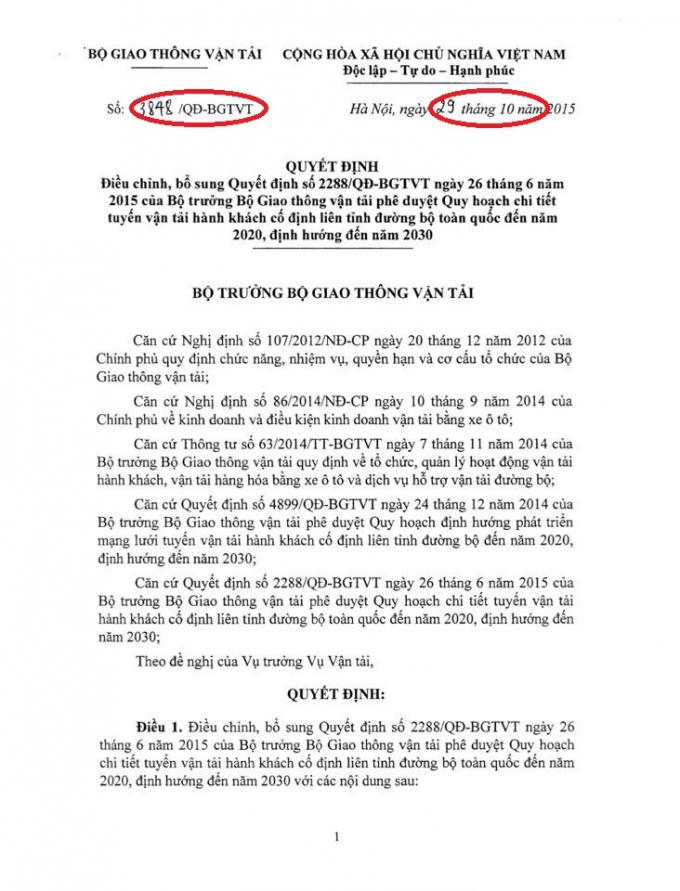 Quyết định 3848 của Bộ Trưởng Đinh La Thăng.