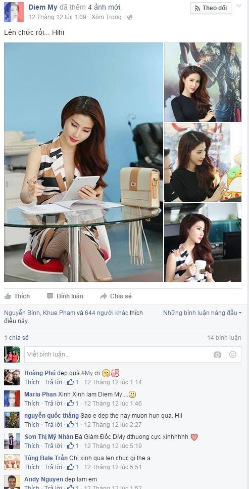 Dòng trạng thái được Diễm My chia sẻ trên trang cá nhân của mình. Ảnh: internet.