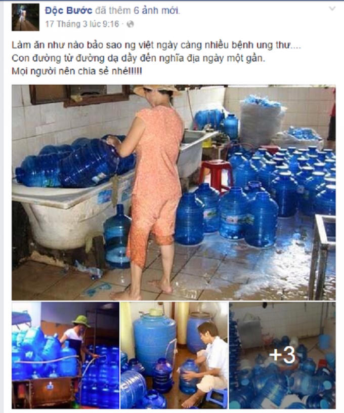 Những hình ảnh trong cơ sở sản xuất nước uống đóng bình dây hoang mang cư dân mạng. Nguồn: Facebook.