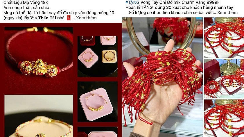 Dây mix charm vàng là sản phẩm được nhiều người săn đón trong ngày Vía Thần Tài do có giá cả phải chăng và hình thức bắt mắt.