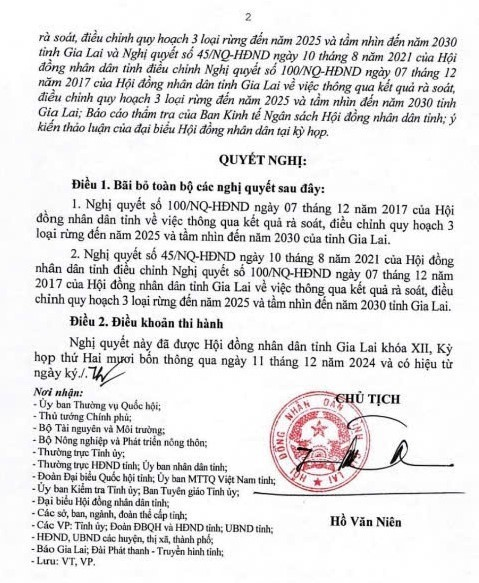 Quyết nghị của Chủ tịch HĐND tỉnh Gia Lai bãi bỏ toàn bộ Nghị quyết 100 và Nghị quyết số 45.