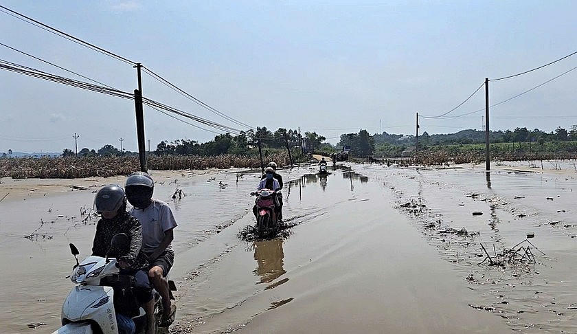 Những con đường trắng băng nước, ngập úng hoa màu.