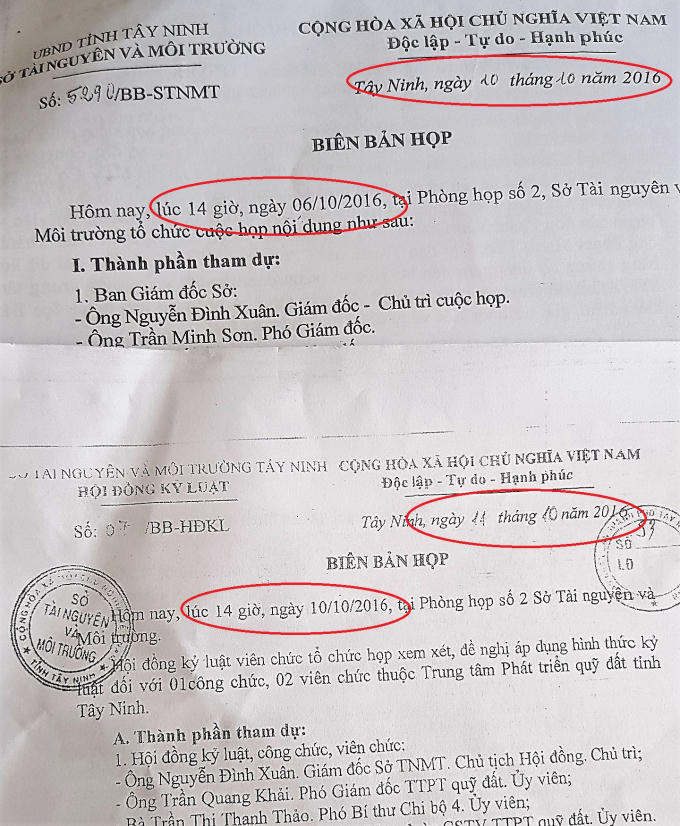 Các “Biên bản họp” được lập không đúng thời điểm kết thúc cuộc họp.