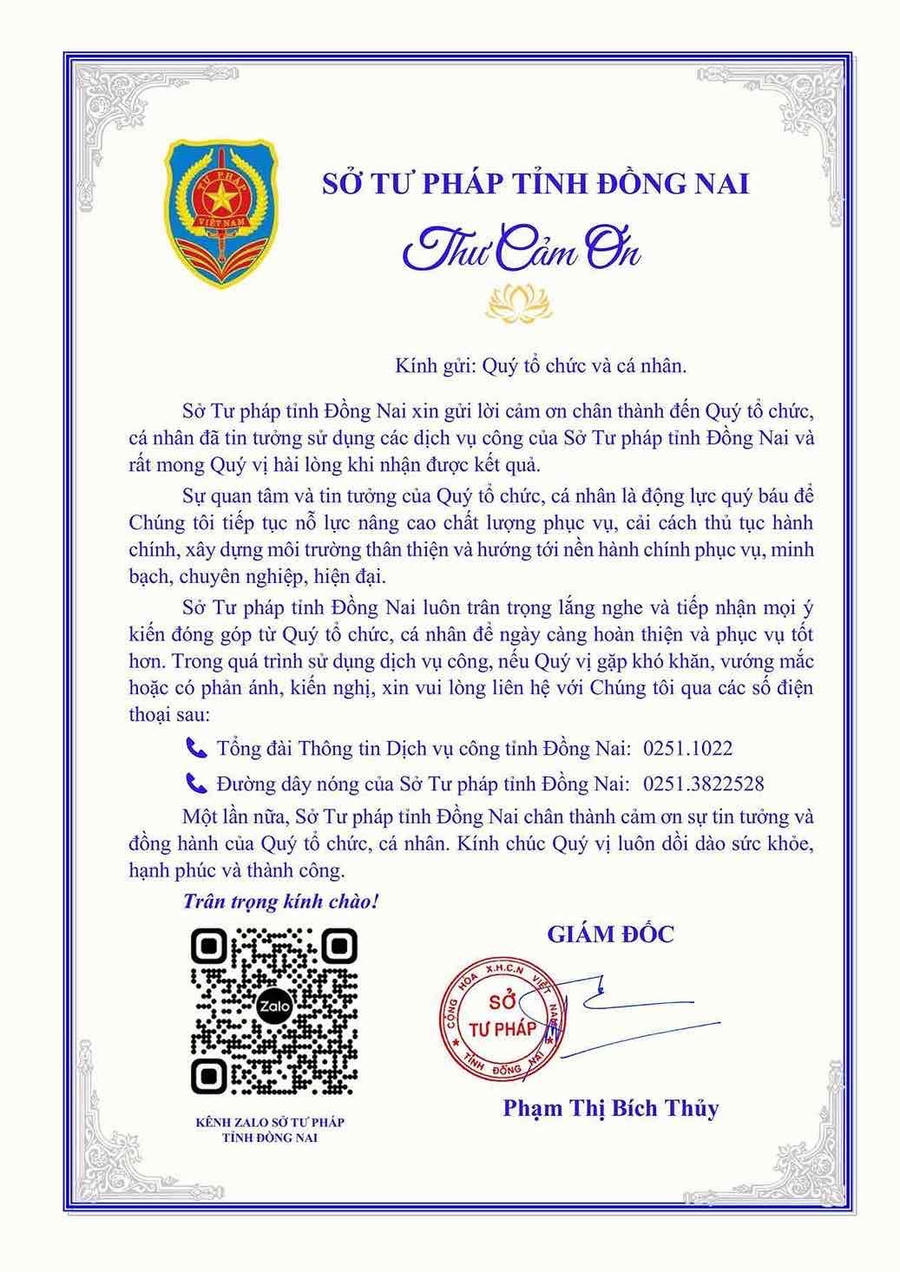 Gửi thư cảm ơn kèm kết quả dịch vụ công là một trong những điểm nhấn nổi bật trong cải cách thủ tục hành chính của Đồng Nai.