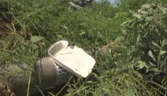 Cột điện bị xe khách Thành Bưởi húc đổ.