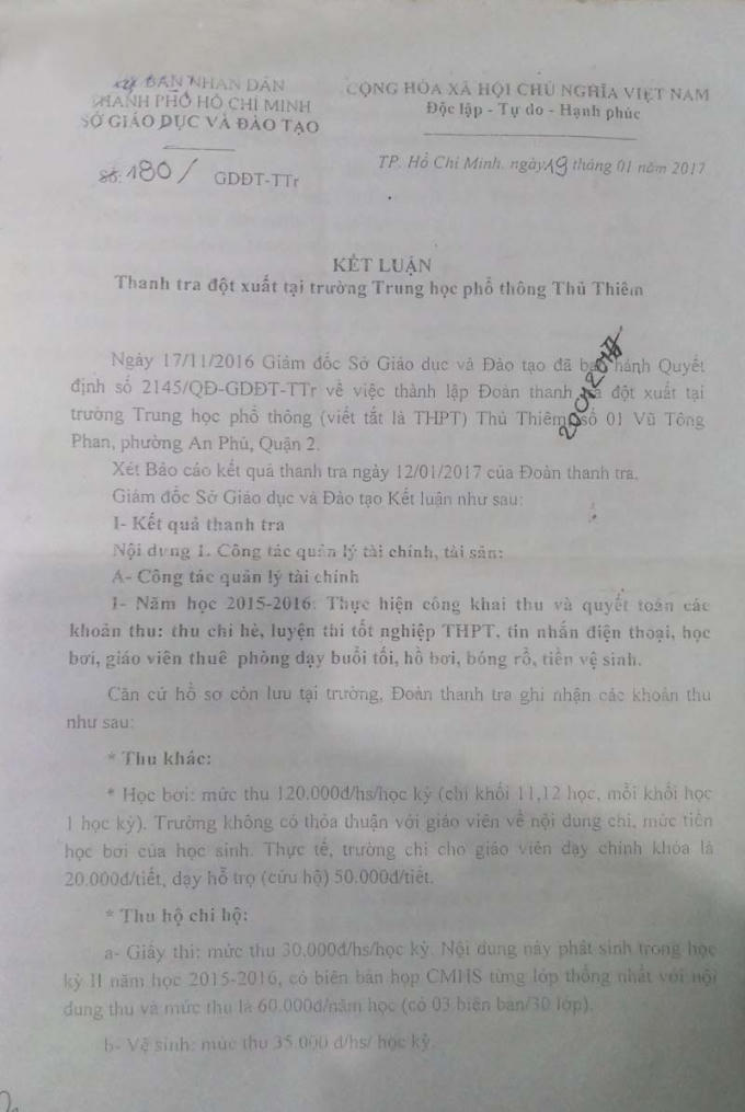 Kêt luận thanh tra Sở GD-ĐT TP HCM.