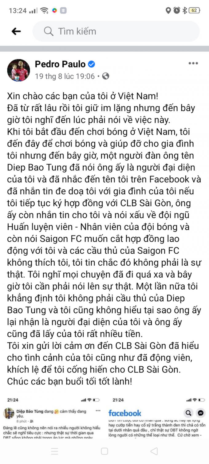 Chia sẻ của Pedro Paulo trên facebook cá nhân