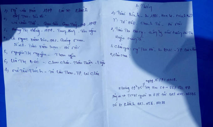Danh sách 7 nạn nhân tử vong và 4 nạn nhân bị thương trong vụ tai nạn.