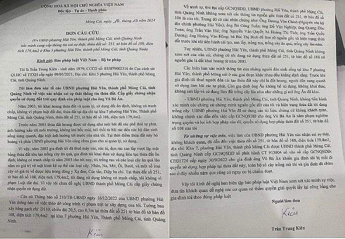 Đơn thư cầu cứu của ông Trần Trung Kiên.