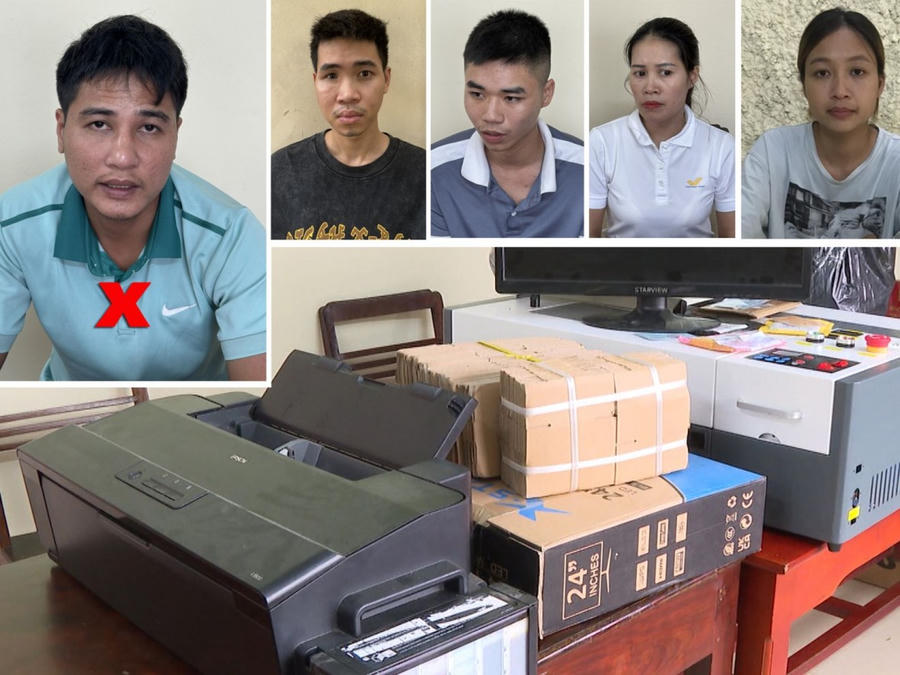 Đối tượng Lê Xuân Giáp (X) cùng đồng bọn trong đường dây - Ảnh Công an Thanh Hóa.