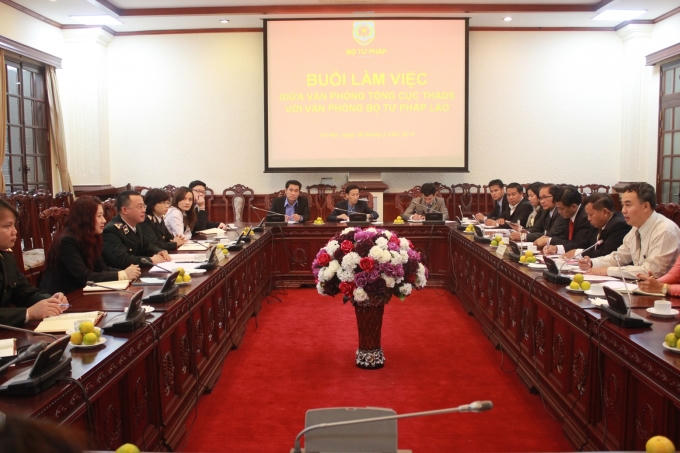 Đoàn văn phòng Bộ Tư pháp Lào làm việc với Tổng cục THADS.