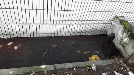 Nước thải đen ngòm từ Bệnh viện Đa khoa tỉnh Hải Dương chảy ra khắp nơi (Ảnh: An Bình)