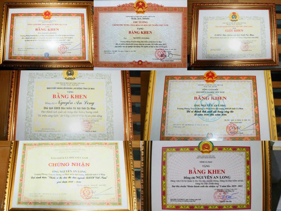 Ông Long được nhiều Giấy khen, Bằng khen của Thủ tướng Chính phủ, Tổng Giám đốc BHXH Việt Nam, Ban Thường vụ Tỉnh ủy Cà Mau, Chủ tịch UBND TP. Cà Mau, Giám đốc BHXH tỉnh...