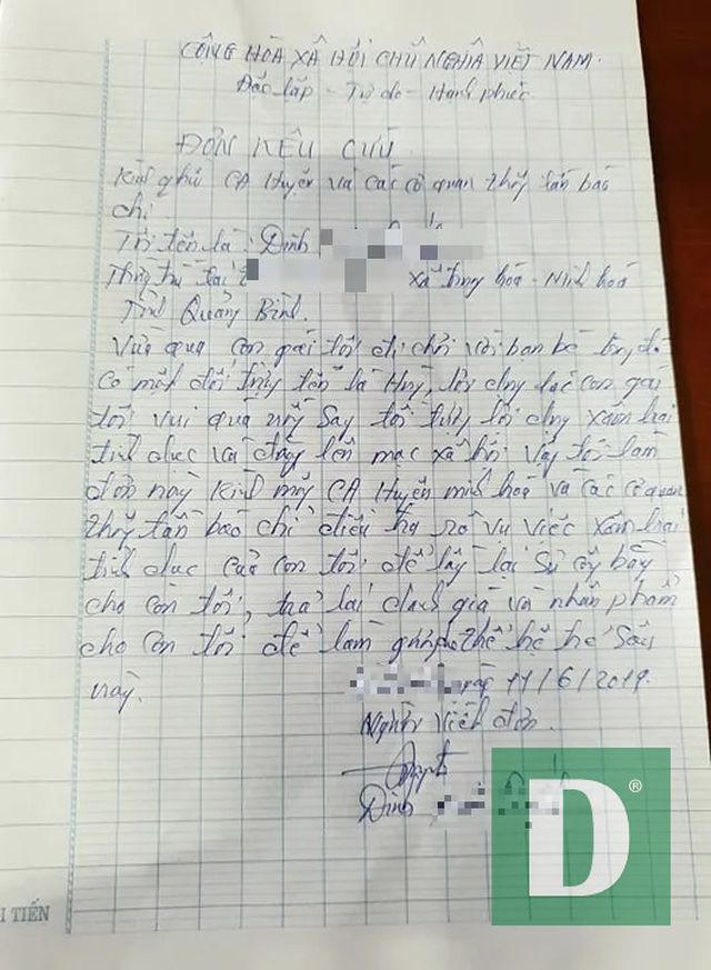 Lá đơn cầu cứu của gia đình cháu Q.