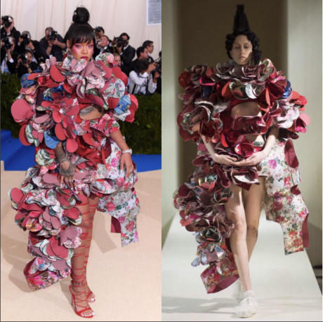 Rihanna là ngôi sao nổi bật nhất tại thảm đỏ của Met Gala năm nay. Với chủ đề về nghệ thuật trừu tượng trong thời trang, cô cũng thể hiện cách sáng tạo khi diện trang phục của Comme des Garcon. Những thiết kế nằm trong bộ sưu tập Haute Couture đều có giá đắt đỏ lên đến hàng tỷ đồng.