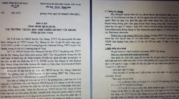 Báo cáo liên quan đến tình hình bùng phát dịch bệnh bạch hầu tại huyện miền núi Tây Giang (Quảng Nam). Ảnh: Thanh Thảo/VTC news.