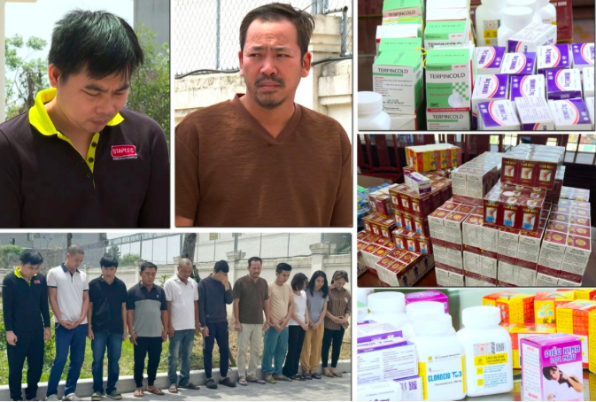 Các đối tượng bị bắt giữ tại cơ quan điều tra (Ảnh: Công an Thanh Hóa).