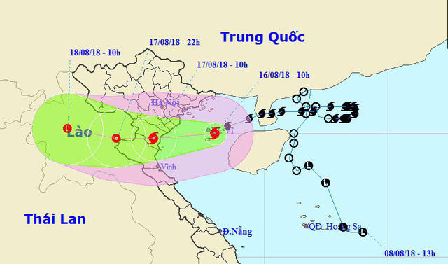 Vị trí và hướng di chuyển của bão số 4. (Ảnh: NCHMF).