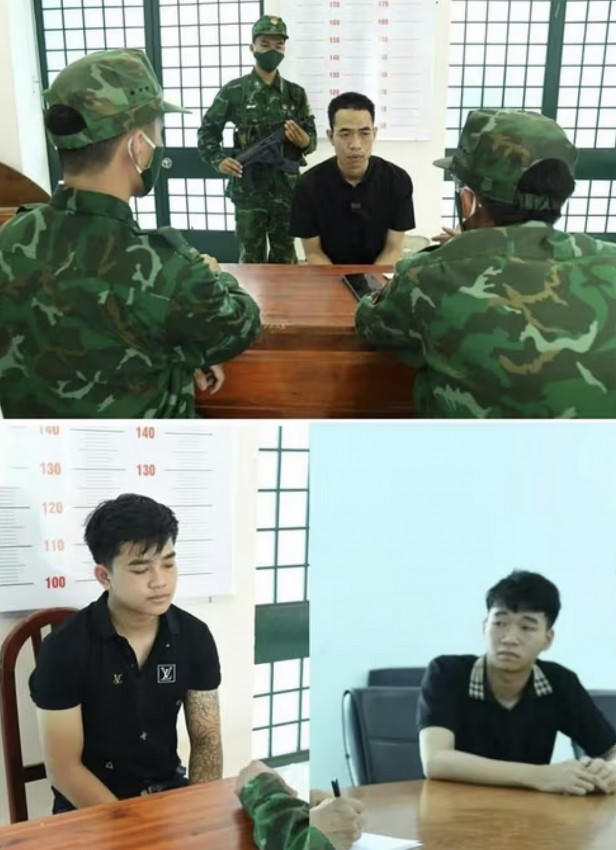 Lực lượng Bộ đội Biên phòng lấy lời khai các đối tượng buôn người.