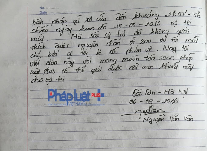 Anh Nguyễn Văn Vân gửi đơn cầu cứu tới Tòa soạn Pháp luật Plus về cái chết "bất thường" của vợi mình là chị Vũ Thị Thanh Phương.