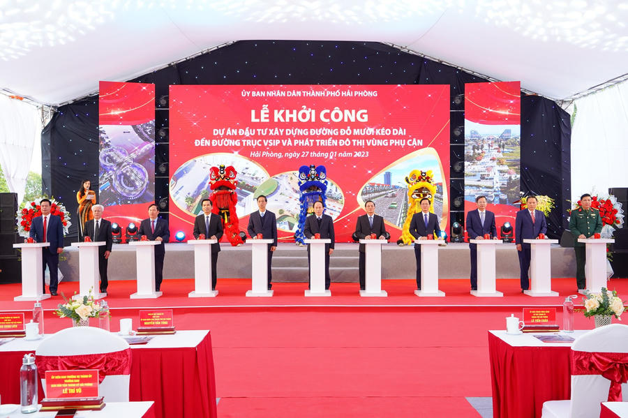 Lãnh đạo TP Hải Phòng nhấn nút khởi công Dự án.