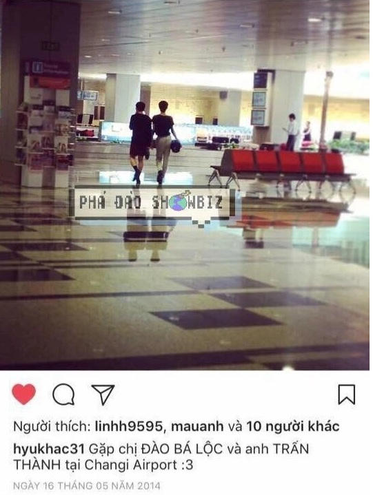 Hình ảnh được cho là của Trấn Thành và Bá Lộc tại Sân bay Changi, Singapore. (Ảnh: Phá Đảo Showbiz)