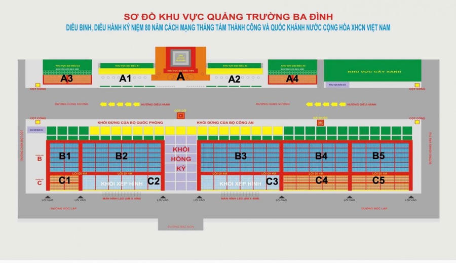 Sơ đồ khu vực Quảng trường Ba Đình. (Ảnh: Bộ Công an)