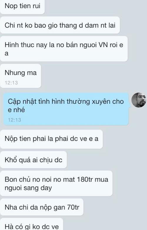 Nội dung chị Trần Thị T trao đổi trực tiếp với PV Dân trí về việc chủ nhà cho biết bỏ 180 triệu ra mua người.
