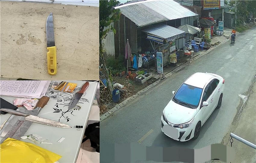 Hung khí và xe ô tô các đối tượng sử dụng trong quá trình gây án. Ảnh: bocongan.gov.vn