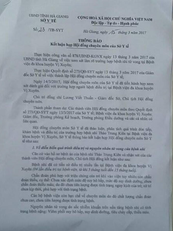 Vụ cháu bé 15 tháng tử vong ở Hà Giang: Kiểm điểm các tập thể, cá nhân liên quan