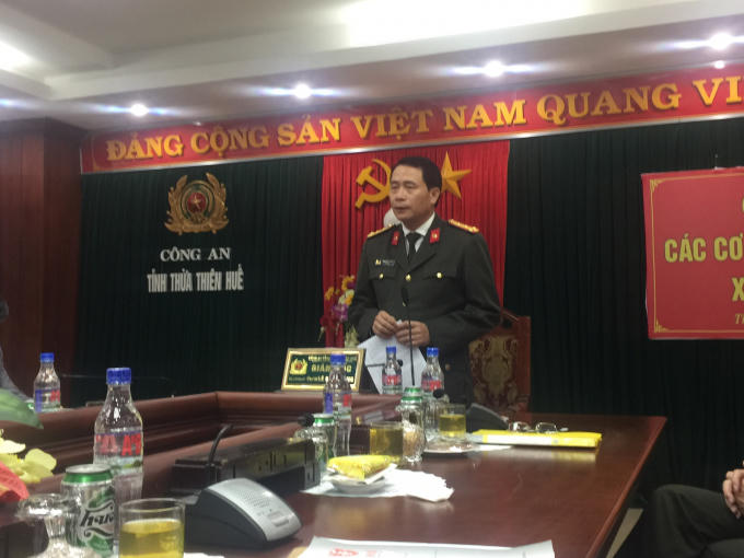 Đại tá Lê Quốc Hùng - Giám đốc Công an tỉnh Thừa Thiên Huế phát biểu tại buổi gặp mặt.