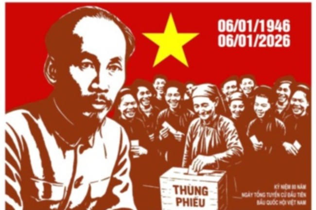 Tác phẩm: Kỷ niệm 80 năm Ngày Tổng tuyển cử đầu tiên bầu Quốc hội Việt Nam (06/01/1946 - 06/01/2026), tác giả: Nguyễn Anh Minh - tỉnh Phú Thọ. (Ảnh: Bộ VHTT&DL)
