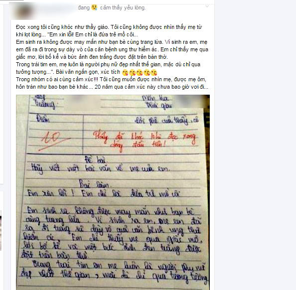 Bài văn tả mẹ khiến ai đọc cũng rơi nước mắt. Nguồn Daikynguyen