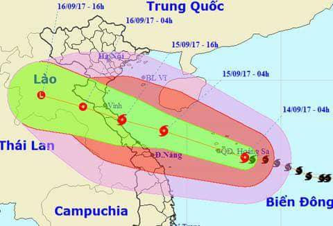 Hướng đi của cơn bão số 10 được dự báo cấp độ 4 (cấp độ 5 là Thảm họa) sẽ ảnh hưởng trực tiếp đến Hà Tĩnh.