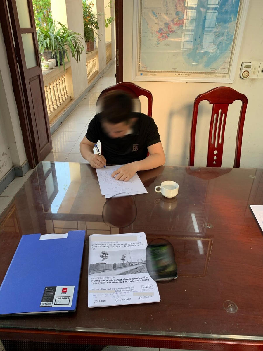 N.Q.M. tại cơ quan Công an. (Ảnh: Công an tỉnh Bắc Giang).