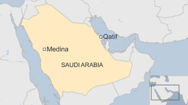 Vị trí 2 nhà thờ của Ả Rập Saudi bị đánh bom. (Đồ họa: BBC)