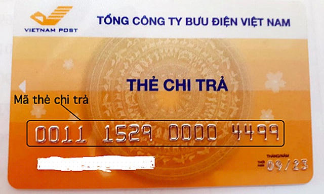 Thẻ chi trả lương hưu với mã số thẻ do VNpost phát hành.