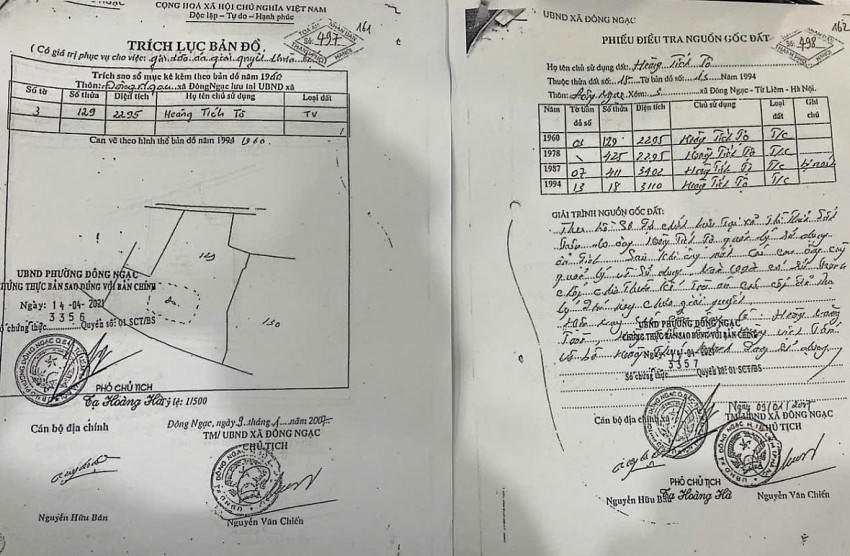 Trích lục bản đồ và Phiếu điều tra nguồn gốc đất.